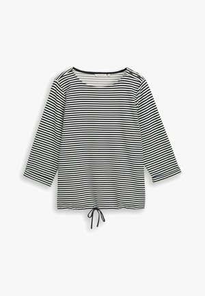 Schwarz-weiß gestreiftes Langarmshirt mit Rundhalsausschnitt, Schulterknöpfen und Kordelzug am Saum.