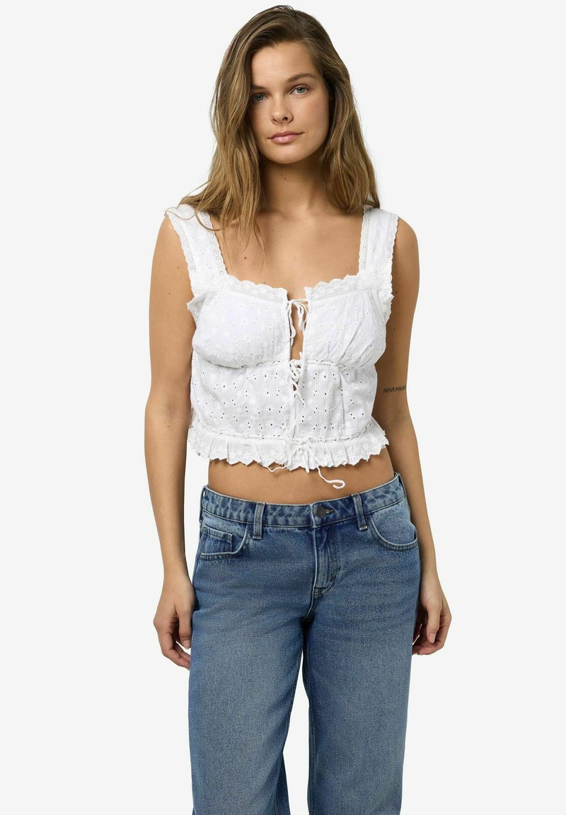 Noisy May CROP BRODERIE ANGLAISE - Topp - bright white