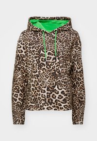 Luipaardprint hoodie met een groene binnenvoering, trekkoord en een ontspannen pasvorm. Gemaakt van zachte, gestructureerde stof.