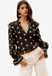 Lipsy RUFFLE DETAIL V NECK LONG SLEEVE - REGULAR FIT - Blúz - black