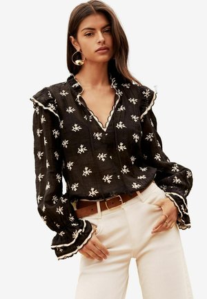 Lipsy RUFFLE DETAIL V NECK LONG SLEEVE - REGULAR FIT - Pusero - black