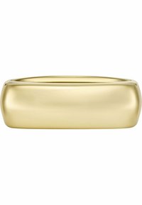 Goldplattierter Metallring, glatte Oberfläche, abgerundete Kanten und ein glänzendes Finish mit einer leichten Kurve und einem schlichten, modernen Design.