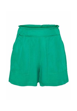 Grønne shorts med høj talje, der har to forlommer og lige pasform. Fremstillet af let materiale med en glat tekstur.
