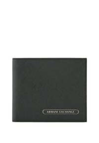 Billetera de cuero negro texturizado con un acabado suave y placa de logo en relieve. Cuenta con un diseño bifold para un fácil acceso y almacenamiento.