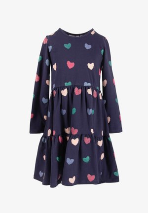 Námořnické šaty s dlouhým rukávem, které mají vrstevnatý design s duhovými srdíčkovými vzory. Vyrobené z měkkého materiálu s pohodlným střihom.