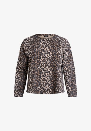 Leopardprint lange mouwen top in een zachte, gestructureerde stof. Ronde hals en een ontspannen pasvorm, met verschillende tinten bruin en zwarte vlekken.