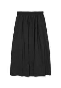 Gonna nera a trapezio con vita elastica. Caratterizzata da un tessuto morbido e leggero e dettagli arricciati per una maggiore texture.