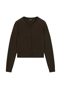 CREW NECK WITH RHINESTONE BUTTON DETAIL - Kardigan - dark brown