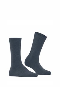 Chaussettes en coton mélangé gris foncé avec des côtes, de longueur intermédiaire, texture lisse, dotées d'un renfort au niveau des orteils et du talon pour plus de durabilité.