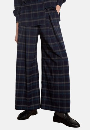 Apricot, CHECK PRINT WIDE-LEG TROUSERS - Pantalones - navy