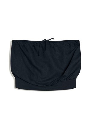 Haut bandeau noir sans bretelles avec un lien coulissant au centre et une large bande élastique en bas.