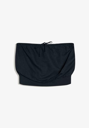 Haut bandeau noir sans bretelles avec un lien coulissant au centre et une large bande élastique en bas.