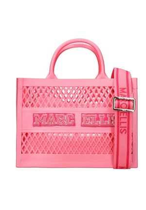 Sac cabas rose Marc Ellis avec motif en treillis, doubles poignées et bandoulière réglable marquée avec boucle argentée.