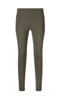 Olivgröna leggings med ett mjukt, stretchigt tyg. Har subtila reflexdetaljer längs sidorna och platta sömmar för ökad komfort.