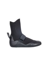 Chaussure aquatique en néoprène noir avec un ajustement serré, semelle en caoutchouc et sangle Velcro. Elle présente un design élégant et une zone de orteil texturée pour une meilleure adhérence.