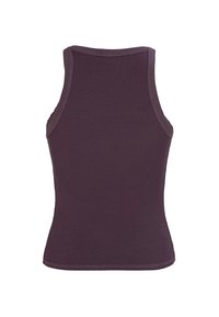 Mouwloze, aansluitende tanktop van ribstof in diep paars. Heeft een ronde halslijn en een nette, versterkte zoom.