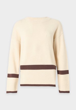VILA, VIRIL O NECK OVERSIZE - Πουλόβερ - super light natural/coffee bean