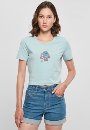 LILO & STITCH SITTING ON FLOWER CROPPED - T-Shirt print - oceanblue