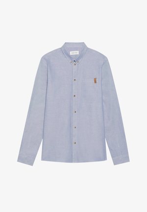 Lichtblauw button-down overhemd van een katoenmix, met lange mouwen, een borstzak, bruine knopen en een klein leren accent.