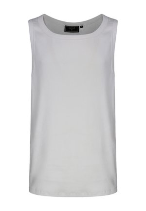 Débardeur blanc uni sans manches avec un col rond, taille moyenne, en tissu côtelé.