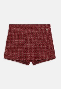Burgundy texturerade shorts med ett vävt mönster, som har hög midja och en liten metallisk logotypdetalj vid sömmen.