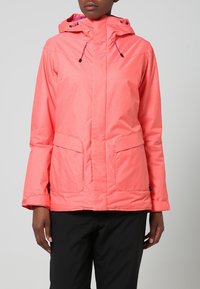 Ljust korallfärgad vattentät jacka med huva, med två framfickor, en texturerad yta och justerbara dragsnören.
