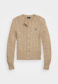 CABLE KNIT COTTON CREWNECK CARDIGAN - Adīta jaka - light saddle heather