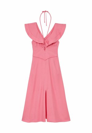 Reiss, REGULAR FIT - GISELLE RUFFLE TIE-NECK KEYHOLE MIDI DRESS . - Robe de jour - pink