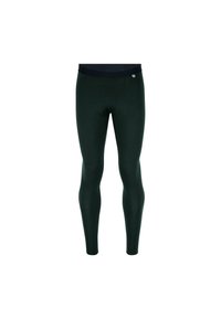 Dark green fitted thermal leggings with a black waistband and small white logo label on the front right side.