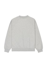 Grå sweatshirt laget av myk stoff, med rund hals, ribbede mansjetter og en avslappet passform med en jevn tekstur.