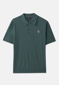 Donkergroen polo shirt met korte mouwen van zachte stof, met een klassieke kraag, knoopsluiting met drie knopen en een geborduurd olifantenlogo op de borst.