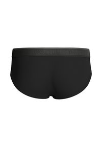 Black men's boxer briefs with a soft, textured waistband featuring the "Impetus" logo embossed on it. Smooth fabric, form-fitting design.