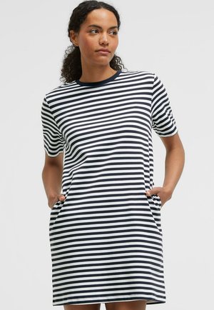 SENSES.THE LABEL, SENSES.THE LABEL GESTREIFTES T-SHIRT-KLEID FE:NO - T-Shirt-Kleid - night navy   opticwhite