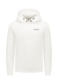 Witte hoodie met lange mouwen, voorzien van koordjes en een klein "BALLIN'" logo op de bovenste linkerkant van de borst.