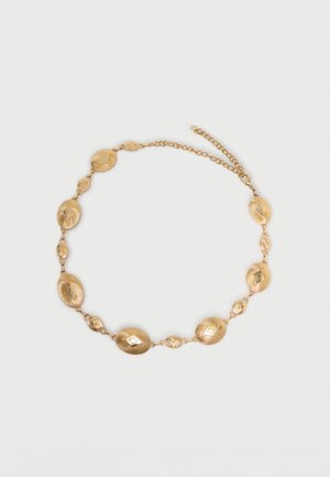 Collier chaîne couleur or avec maillons ovales texturés présentant des découpes en forme de losange et un fermoir réglable.