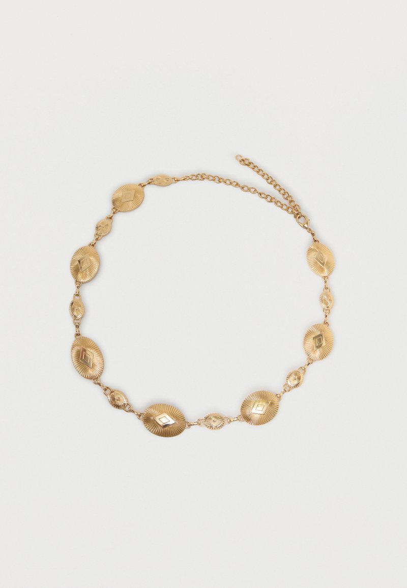 Κολιέ αλυσίδα σε χρυσό τόνο με οβάλ υφασμένους κρίκους που διαθέτουν διαμάντι σε σχήμα κοπής και ρυθμιζόμενο κούμπωμα.