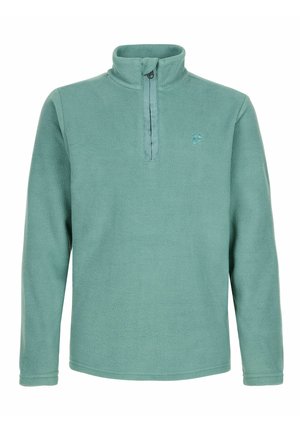 Fleece-pullover i blød grøn farve med halv lynlås i kraven og lange ærmer. Letvægts med tekstureret stof og broderet logo som detalje.