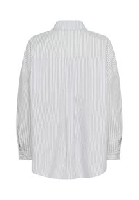 Gestreift longsleeve Hemd mit vertikalen marineblauen Linien auf einem weißen Stoff, mit einer Rückenpasse und geknöpften Manschetten.