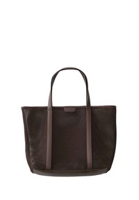 Brown mesh tote bag with two sturdy handles and a solid base. Features a rectangular shape and a textured mesh design.