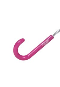 Gancio metallico rosa con estremità arrotondata e finitura liscia, progettato per appendere o trasportare oggetti. Manico lungo per una presa e un utilizzo facili.