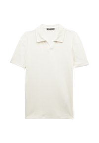 Krämfärgad polotröja i texturerad bomull, med vikbar krage och korta ärmar, med en pullover-design och ett framplacket.