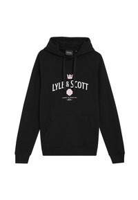 Felpa nera con tasca a marsupio, dotata di un logo bianco e di un design con corona e rosa rosa sul petto. Realizzata in un morbido tessuto testurizzato.