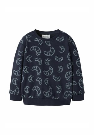 Marine sweatshirt van katoen, met een patroon van contrasterende grijze halve maanen. Ribgebreide mouwen en onderrand, ronde halslijn.