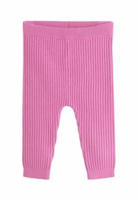 Leggings rosa a coste con una fascia elastica in vita. Il tessuto è morbido e strutturato, con un design aderente per un comfort ottimale.