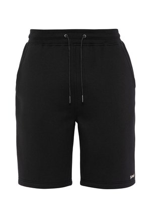 Zwarte katoenen shorts met een elastische tailleband, verstelbaar trekkoord en zijzakken. Zachte textuur met contrasterende stikseldetails.