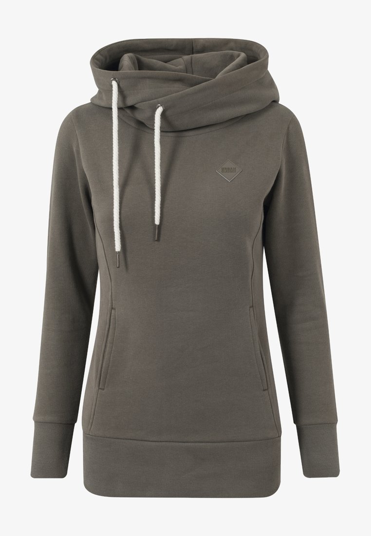 Kapuce mikina v olivově zelené barvě, vybavená pohodlným límcem, šňůrkami, žebrovanými manžetami a bočními kapsami. Měkká texturovaná látka.