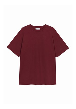 Bordeauxfarbenes T-Shirt aus Baumwolle mit einer lockeren Passform, kurzen Ärmeln und einem dezenten, auf der Vorderseite gestickten Markenlogo.