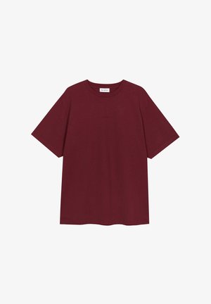 T-shirt bordeaux in cotone, con una vestibilità comoda, maniche corte e un sottile logo del marchio ricamato sulla parte anteriore.