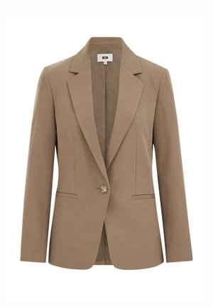 Rudas pritaikytas švarkas su įpjauta apykakle, vieno mygtuko užsegimu ir dviem priekinėmis kišenėmis. Lygus audinys su struktūruota forma.