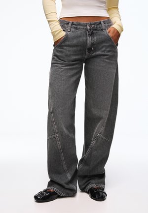 Bershka, LOW-RISE - BARREL JEANS - Wide leg - mottled dark grey